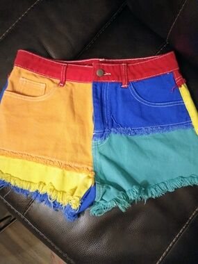 Women’s Colorblock Frayed Hem Shorts - Multi